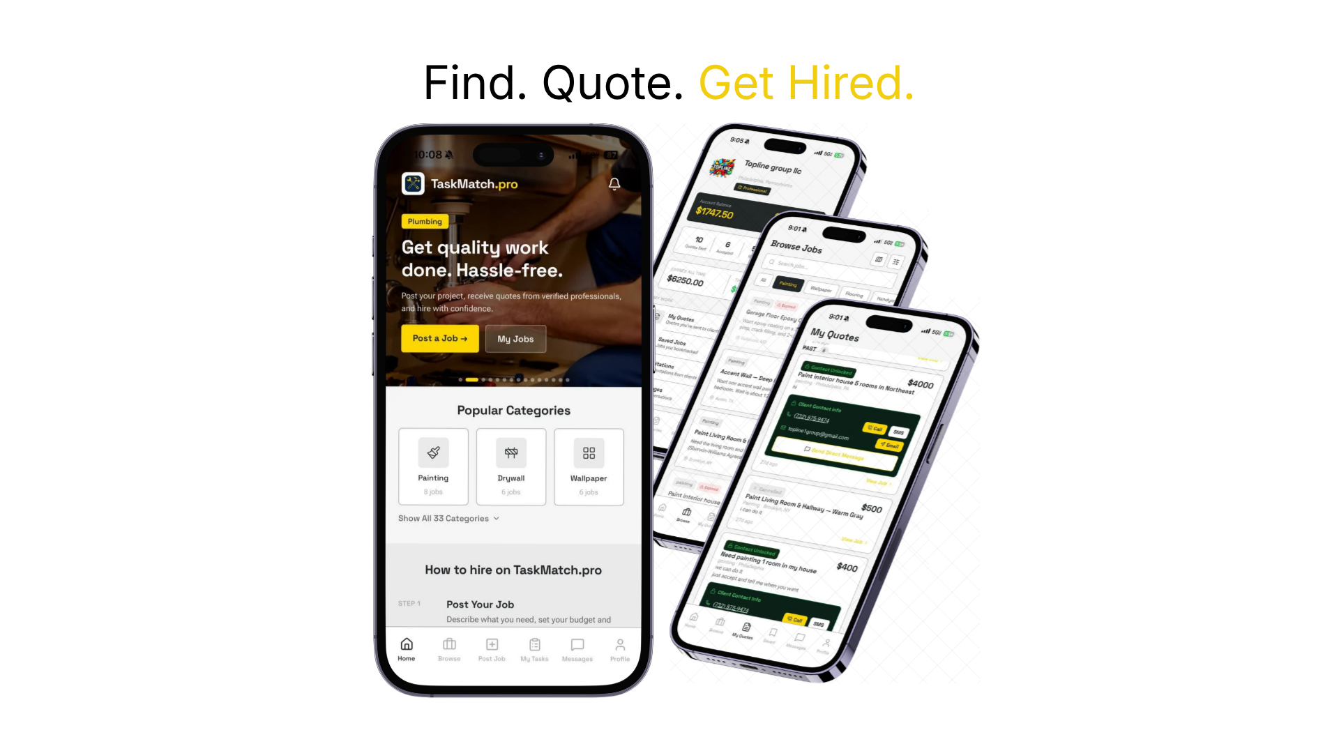 TaskMatch.pro mobile app — Find, Quote, Get Hired